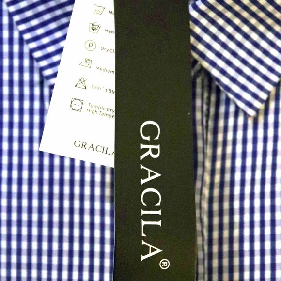 Amazing Gracila Blue & White Gingham Collared Long Sleeve Blouse Size M NWT - Picture 6 of 12